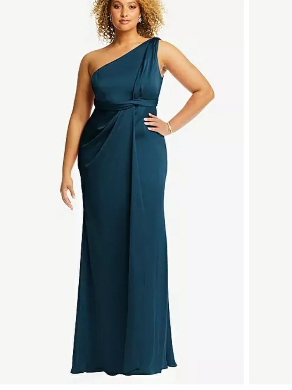 Dessy Collection One-Shoulder Draped Twist Trumpet Gown Atlantic Blue SZ 14 NWT